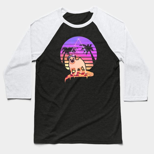 Pizza Pug - Miami Slice Baseball T-Shirt by Spykles